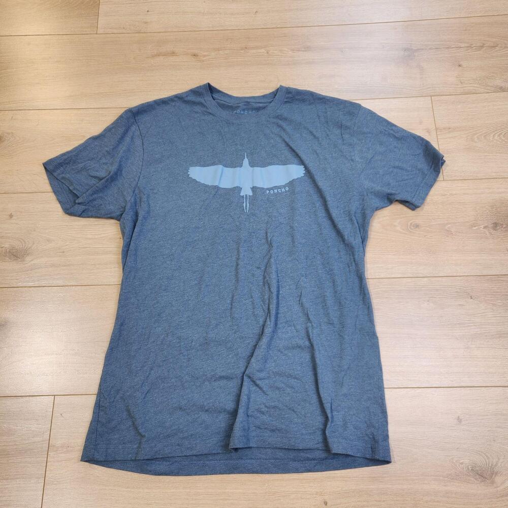 Poncho Sandhill Glider Shirt Mens Large Blue Bird Logo Graphic Tee Crew Neck